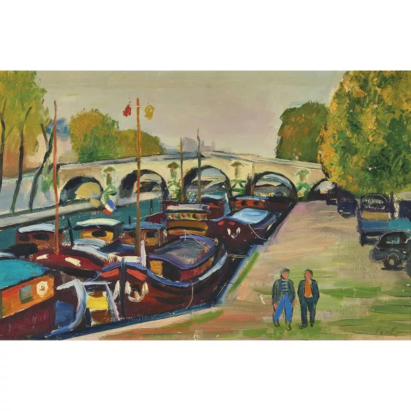 Paul Jakob Müller — Quai mit Lastkähnen an der Seine.