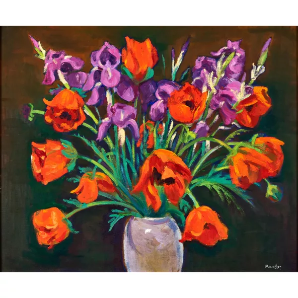 Paul Jakob Müller — Stillleben mit Klatschmohn und Schwertlilien.