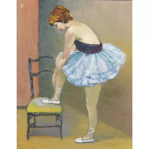 Paul Jakob Müller — Balletttänzerin beim Schnüren ihrer Schuhe.