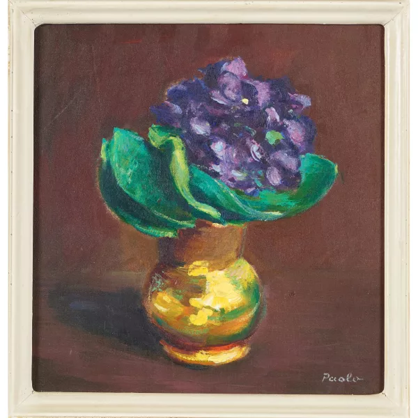 Paul Jakob Müller — Veilchenstrauss in gelber Vase.