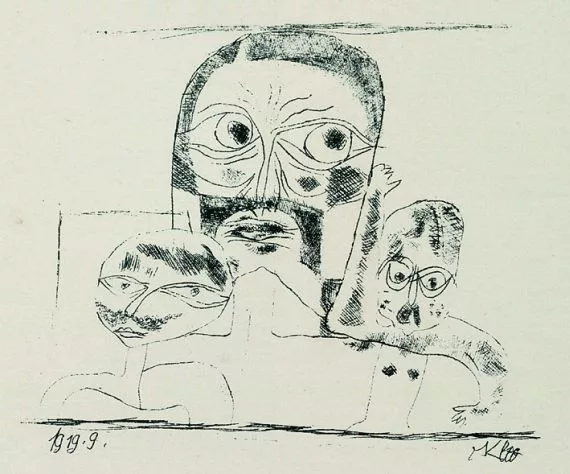 Paul Klee — 4 Bll.: Drei Köpfe. Akrobaten. Zahlenbaumlandschaft. Der schreckliche Traum