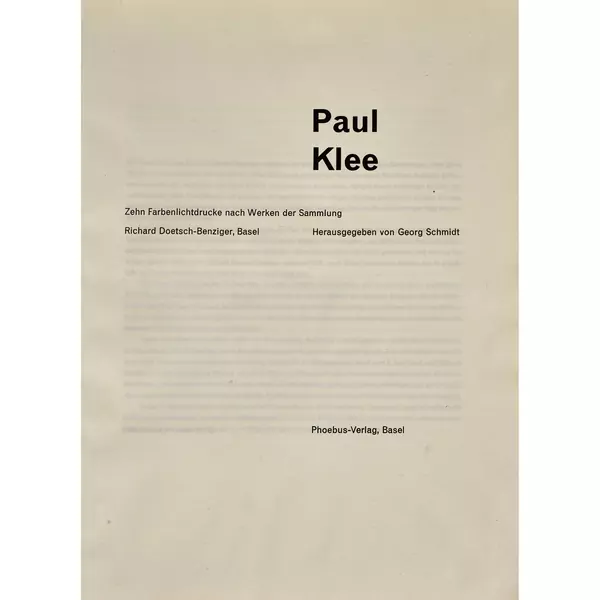 Georg Schmidt (Hrsg.): "Paul Klee. Zehn Farblichtdrucke nach Werken der Sammlung Richard Doetsch-Benziger, Basel"