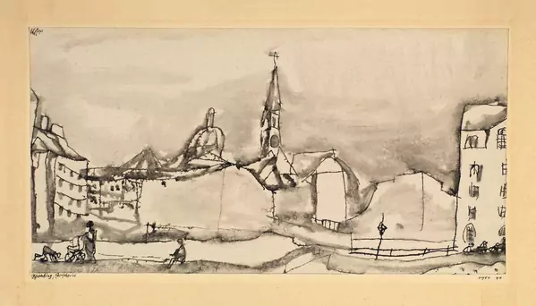 Paul Klee — Schwabing, Peripherie – Lücke in der Clemensstrasse mit der Ursulakirche — Galerie Kornfeld