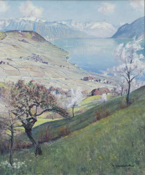 Paul Lépinard — Paul LEPINARD (1887-1963), 'Vue du Lac par le Lavaux', huile