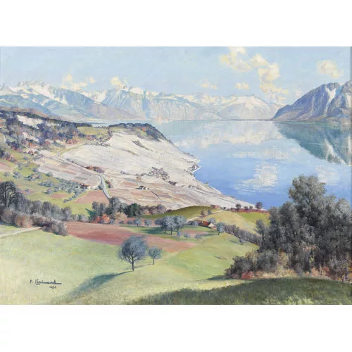 Paul Lépinard — Lac Léman avec Rochers de Naye, Tours d′Ai et Grand Muveran.