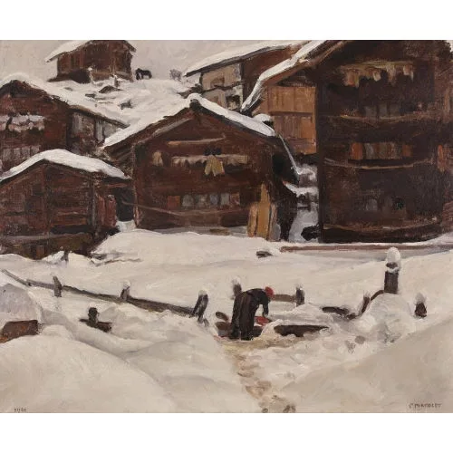 Paul Perrelet — Walliser Dorf im Winter.