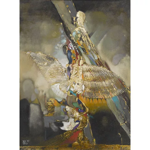 Paul Racle — Surrealistische Landschaft mit Figuren.