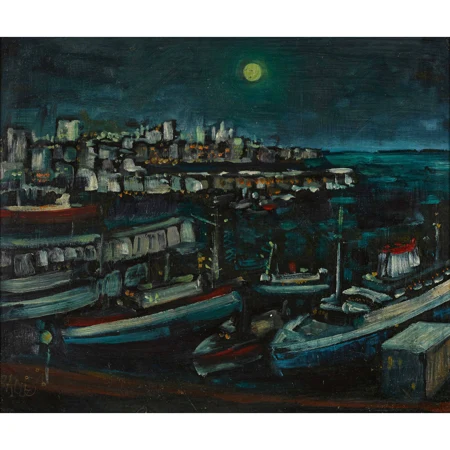 Der Hafen von Genua bei Nacht