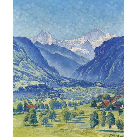 Sommerliches Tal mit Mönch und Jungfrau