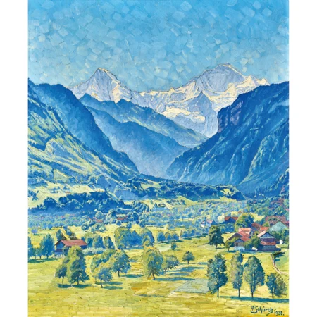Sommerliches Tal mit Mönch und Jungfrau
