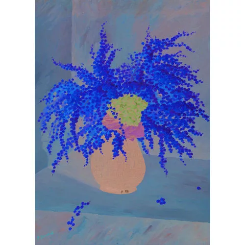 Paul Séchaud — Mimosen und Flieder in bauchiger Vase.