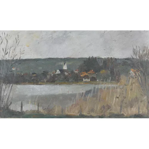 Paul Stöckli — Seeuferpartie mit Ortschaft.