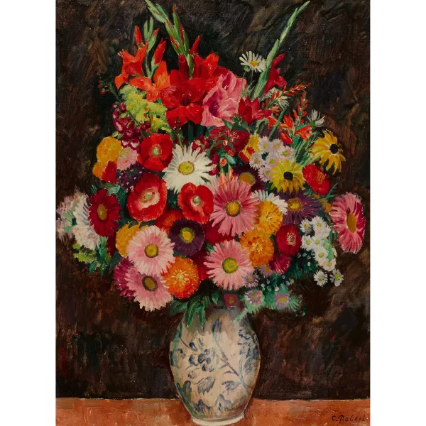 Paul Théophile Robert — Sommerlicher Blumenstrauss in Keramikvase.