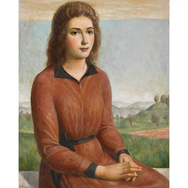 Paul Théophile Robert — Sitzende junge Frau vor weiter Landschaft.
