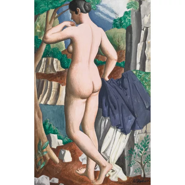 Paul Théophile Robert — Weiblicher Rückenakt am Ufer.
