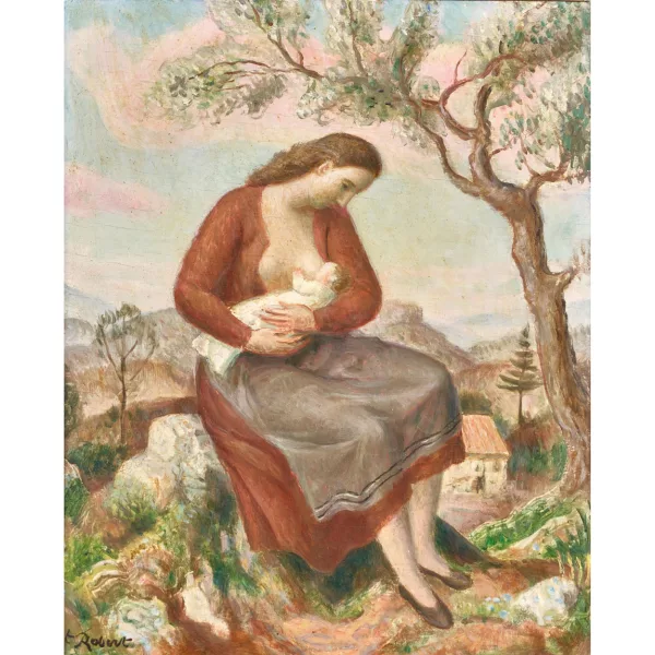 Paul Théophile Robert — Landschaft mit stillender Mutter.