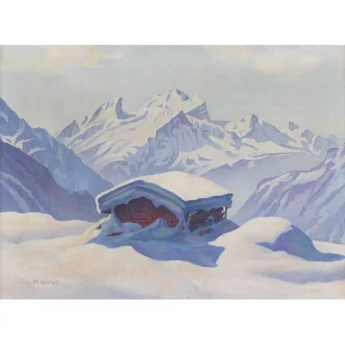 Paul Wyss — Verschneite Berghütte.