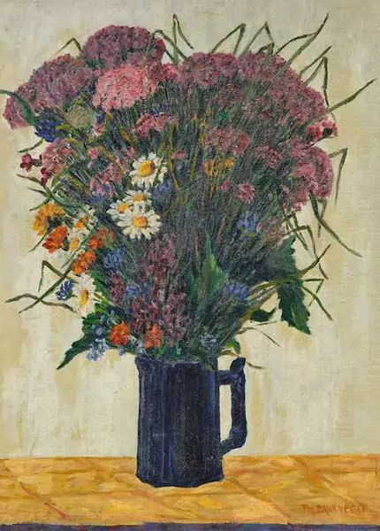 PHILIPP BAUKNECHT — Blumen in blauer Kanne. 1911. — Koller Auktionen