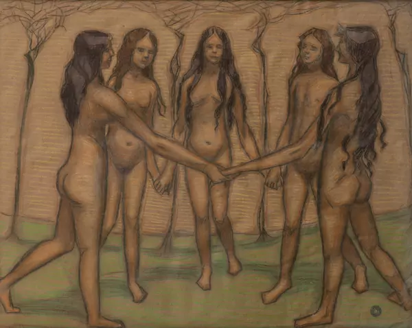 Philippe ROBERT (1881-1930), "La ronde", fusain et pastel — DognyAuction