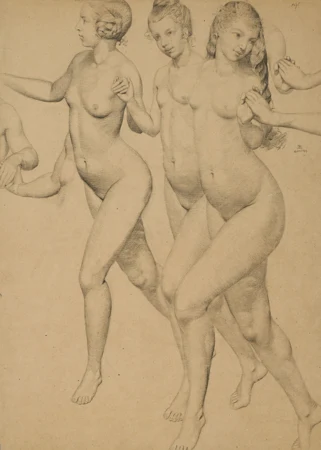 Trois jeunes filles nues dansant
