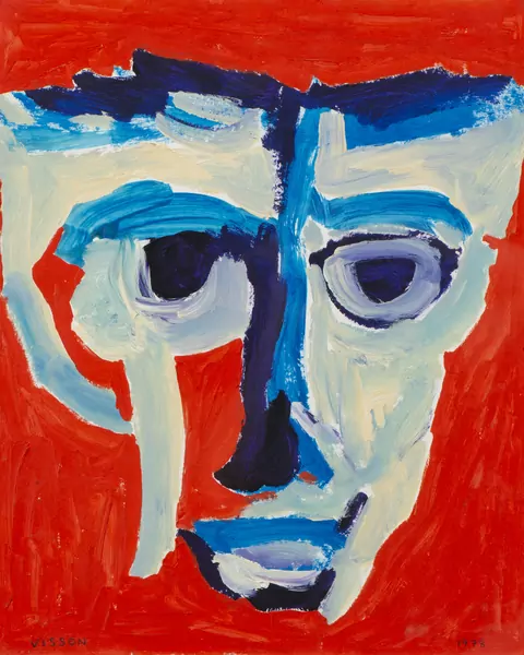 Philippe VISSON (1942-2008), "Visage sur fond rouge"(1978), acrylique — DognyAuction