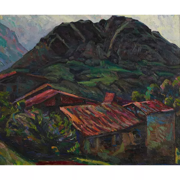 Berglandschaft mit einem Dorf