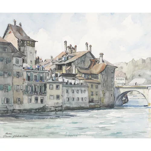 Pierre Châtillon — Aarepartie mit Untertorbrücke in Bern.