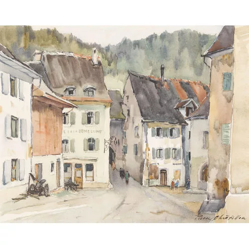 Pierre Châtillon — Dorfpartie im Frühling.