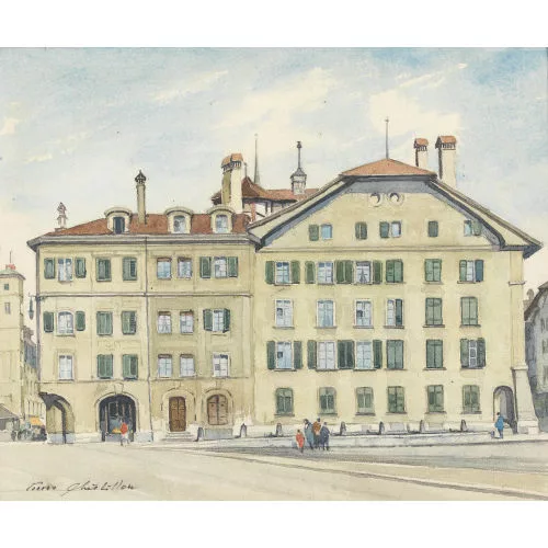 Pierre Châtillon — Der Casinoplatz in Bern mit Figurenstaffage.