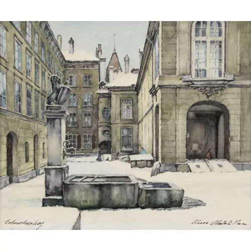 Blick von der Junkerngasse gegen den Bubenbergrain mit Erlacherhof und Löwenbrunnen