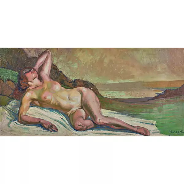 Nu féminin allongé en plein air