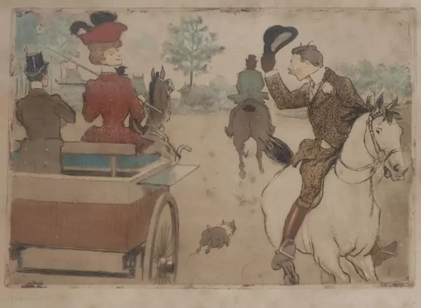 Pierre Georges JEANNIOT (1848-1934), "Entrée dans le bois de boulogne", aquatinte — DognyAuction