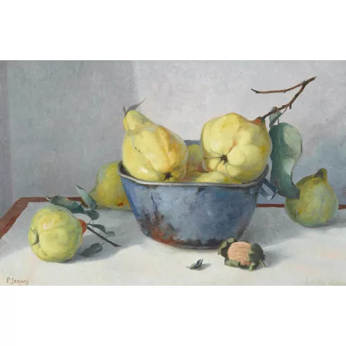 Pierre Jaques — Stillleben mit Quitten und Baumnuss.