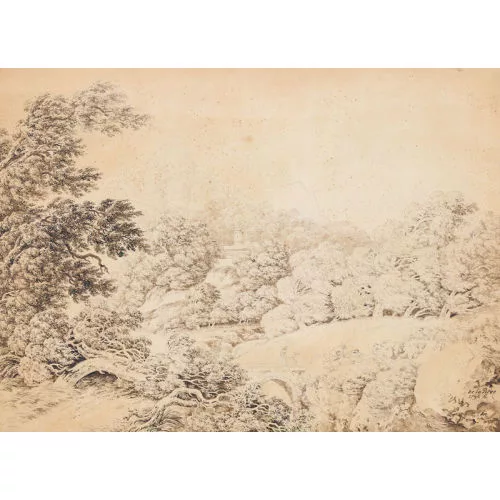 Pierre-Louis De la Rive — Landschaft bei Sturm mit Brücke und Figurenstaffage.