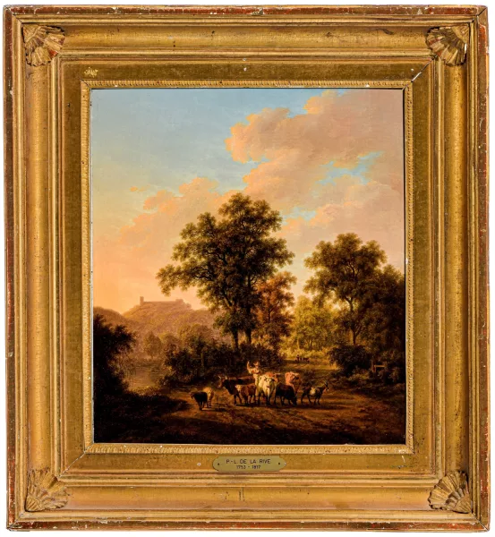 Pierre-Louis De la Rive — Paysan et son troupeau dans un paysage