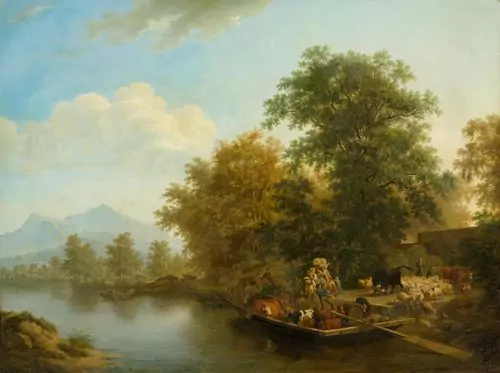 DE LA RIVE, PIERRE LOUIS — Crossing by ferry. 1799. — Koller Auktionen
