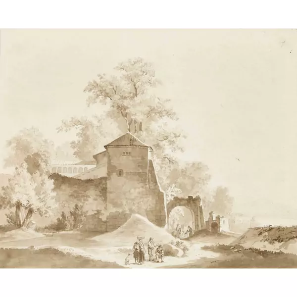 Italienische Landschaft mit Landgut und Figurenstaffage