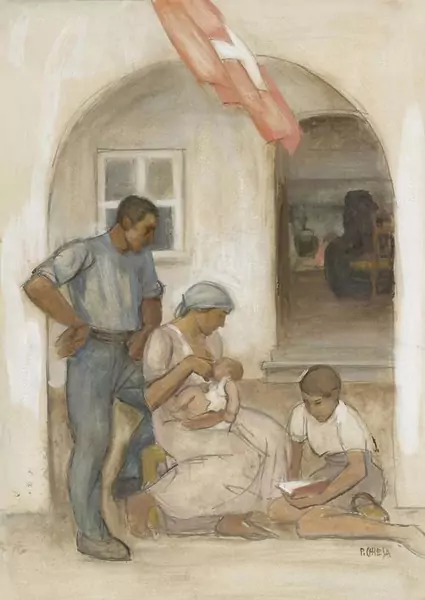 PIETRO CHIESA — Stillende Mutter mit Mann und Sohn. — Koller Auktionen