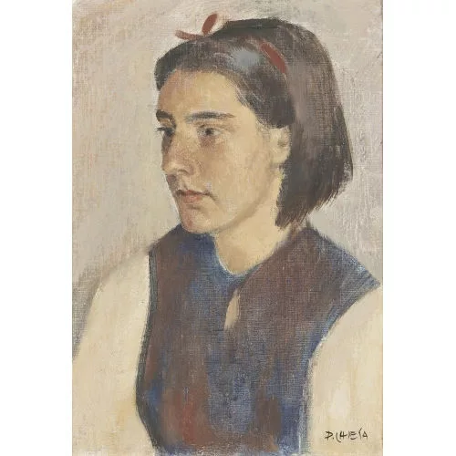 Pietro Chiesa — Porträt einer jungen Frau mit roter Schleife im Haar.