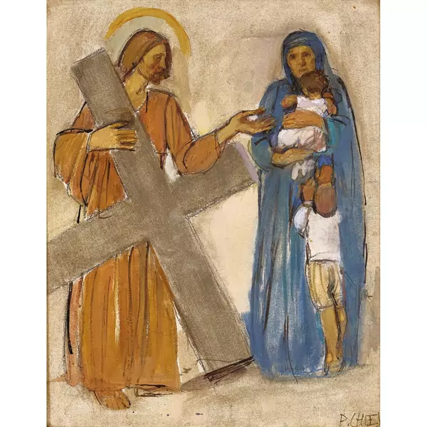 Jesus begegnet einer Frau mit Kindern