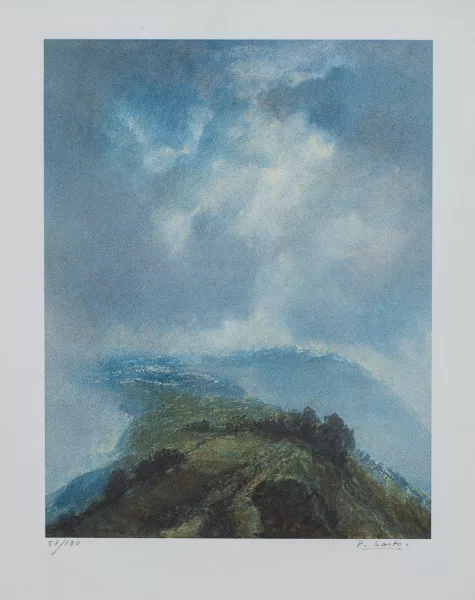 Pietro Sarto — Pietro SARTO (1930) "Paysage - Lausanne au loin, vue des bois d'Yens" (1982) Lithographie couleur