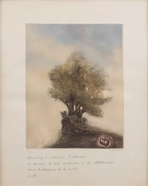 Pietro Sarto — Pietro SARTO (1930), "Le châtaignier", aquatinte et burin
