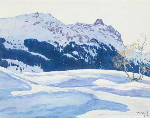 PLINIO COLOMBI — Blick von Klosters gegen Gotschnagrat. 1918. — Koller Auktionen