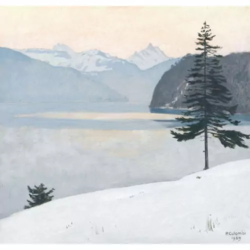 Winterliche Thunerseelandschaft mit dem Schreckhorn