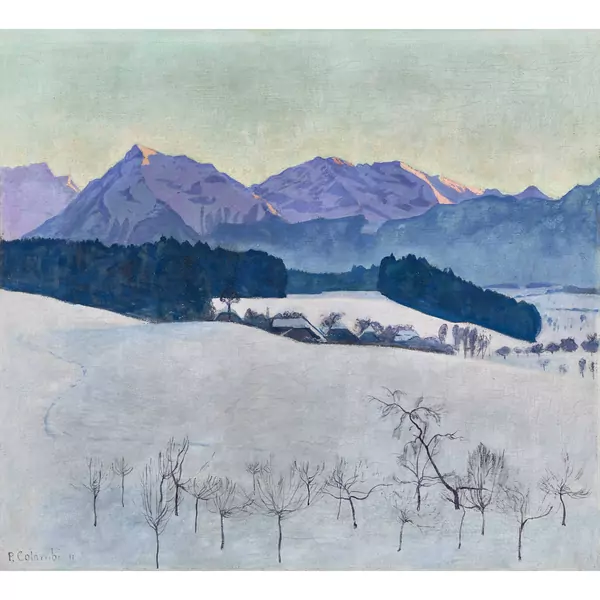 Winterlandschaft in der Morgensonne mit Berner Alpen