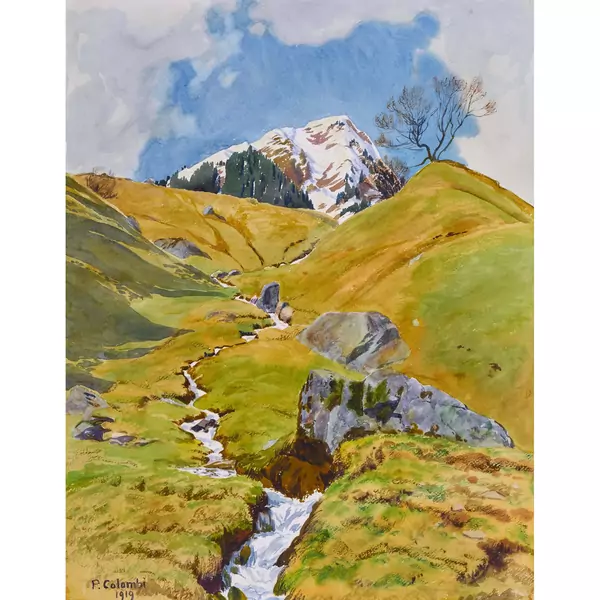 Berglandschaft mit Bach im Vorfrühling