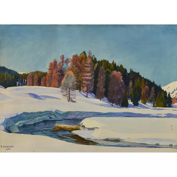 Sonnige Winterlandschaft mit einem Bach