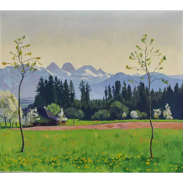 Frühlingslandschaft mit Nünenen und Gantrisch