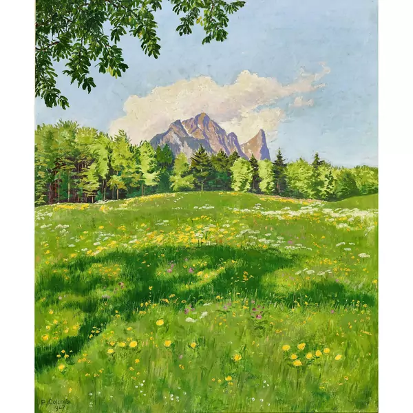 Frühlingswiese mit Lasenberg und Stockhorn