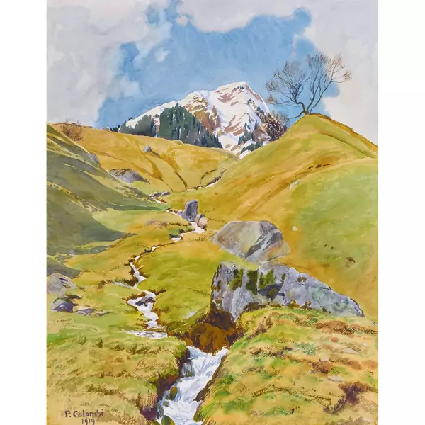 Berglandschaft mit Bach im Vorfrühling